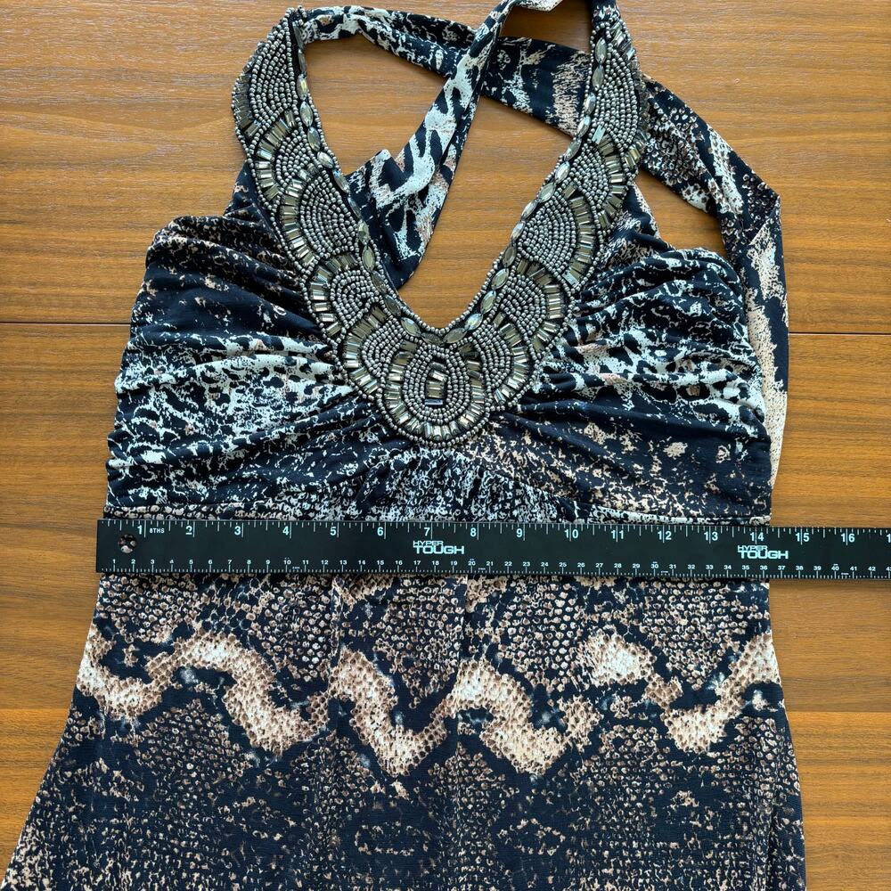 Venus Beaded Halter Maxi Dress Animal Snake Print 2010s Beach Boho Summer Small - Picture 16 of 16
